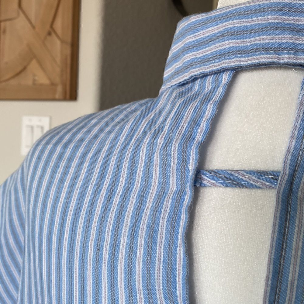 EINA Striped Blue White Button Down Short Sleeves Shirt Dress Small Mini - Picture 10 of 13